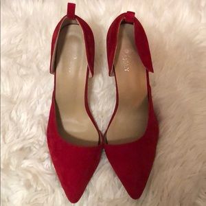 Red Suede Pumps with removable ankle bows